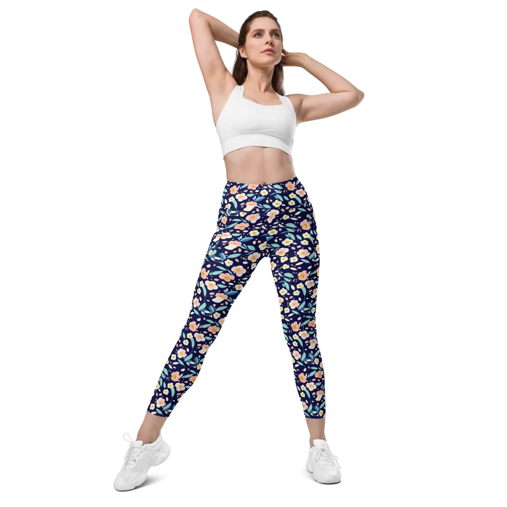 Midnight Camellia on Leggings with Pockets — Front