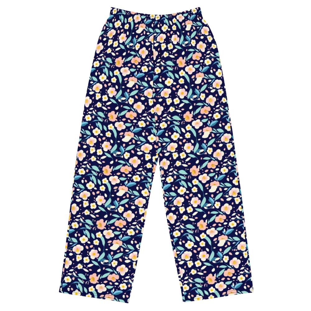Midnight Camellia on Wide-Leg Pants — Front