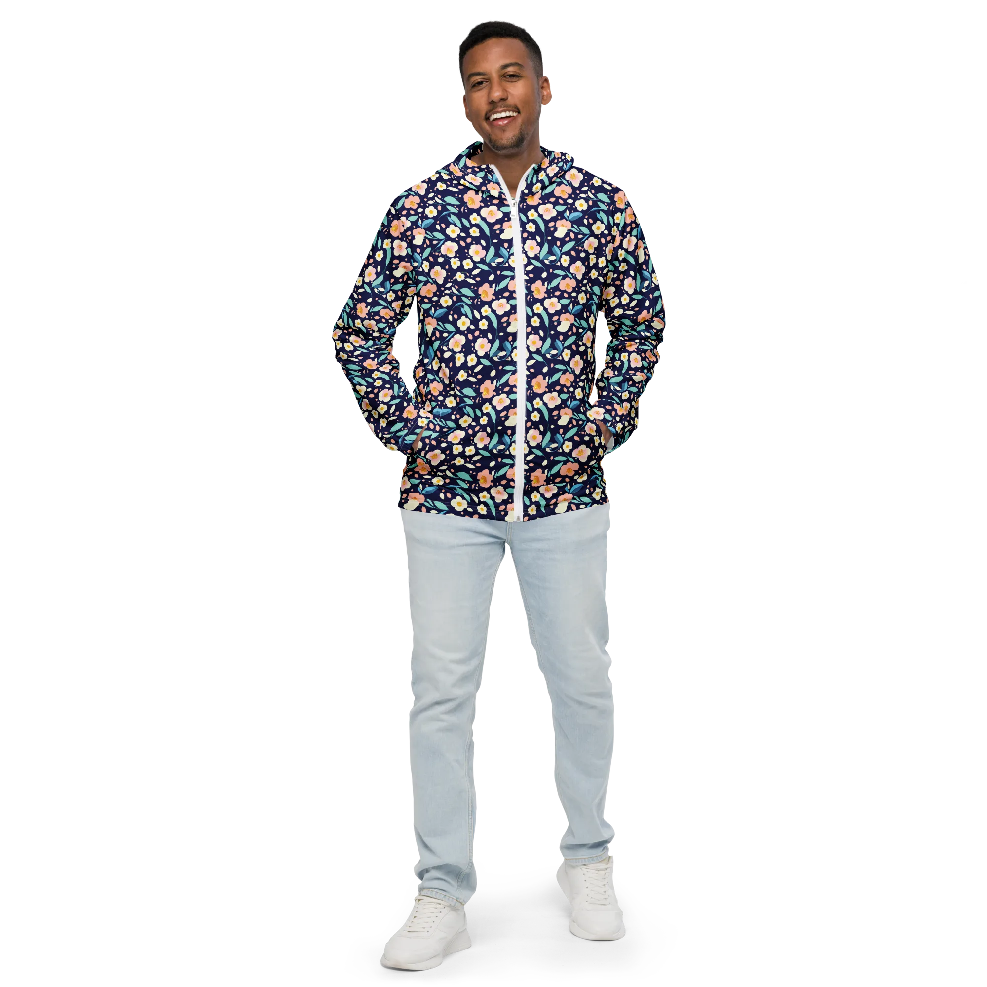 Midnight Camellia on Men's Windbreaker — Front
