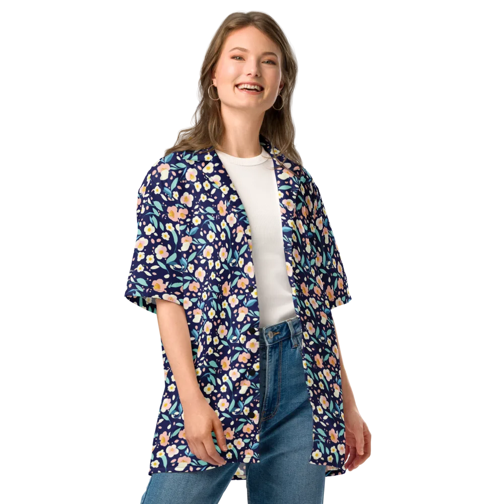 Midnight Camellia on Button Shirt — Front