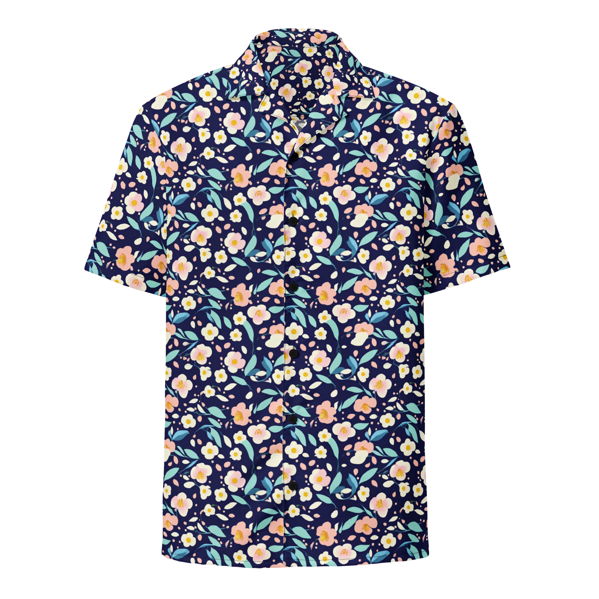 Midnight Camellia on Button Shirt — Front