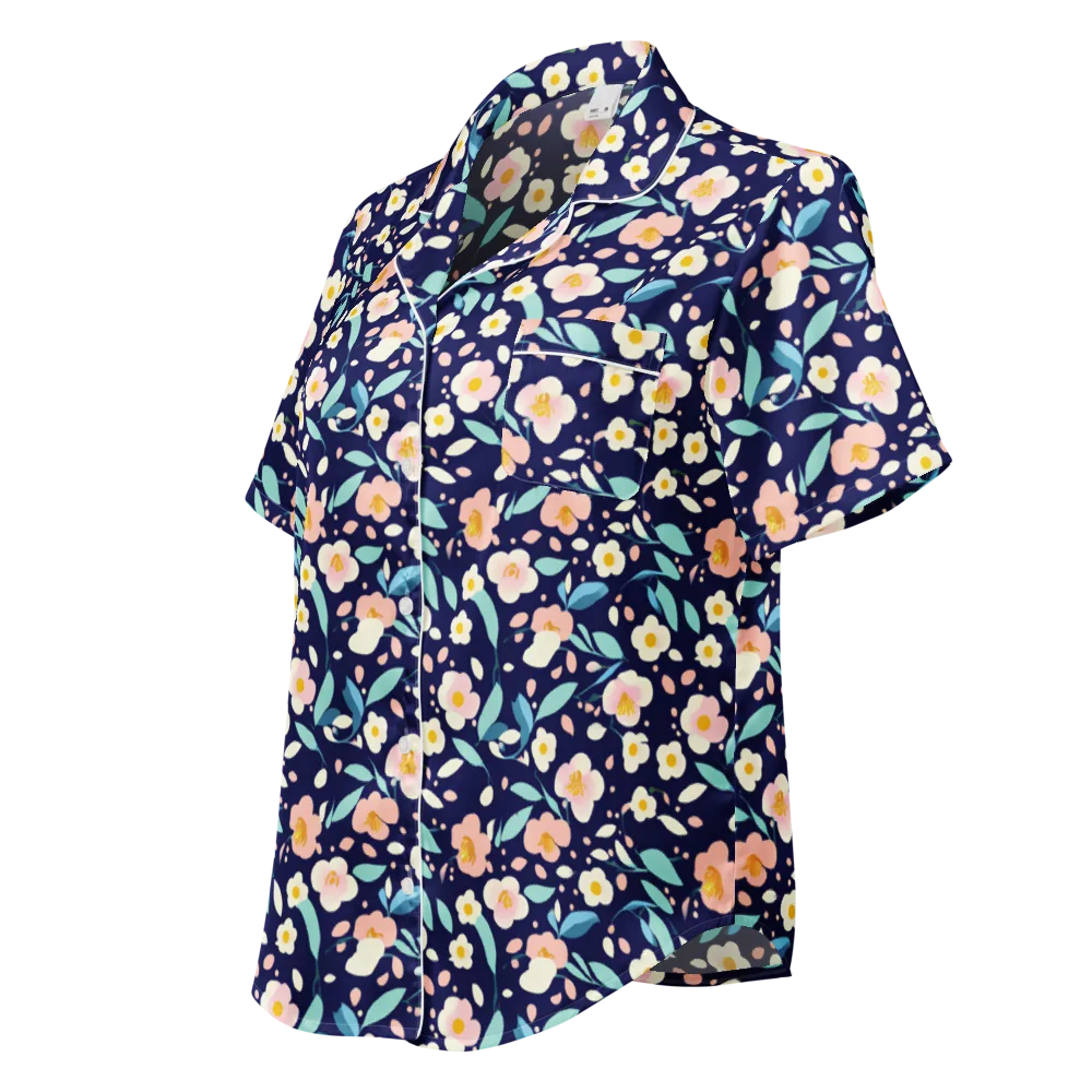 Midnight Camellia on Women's Short Sleeve Pajama Top — Left Front