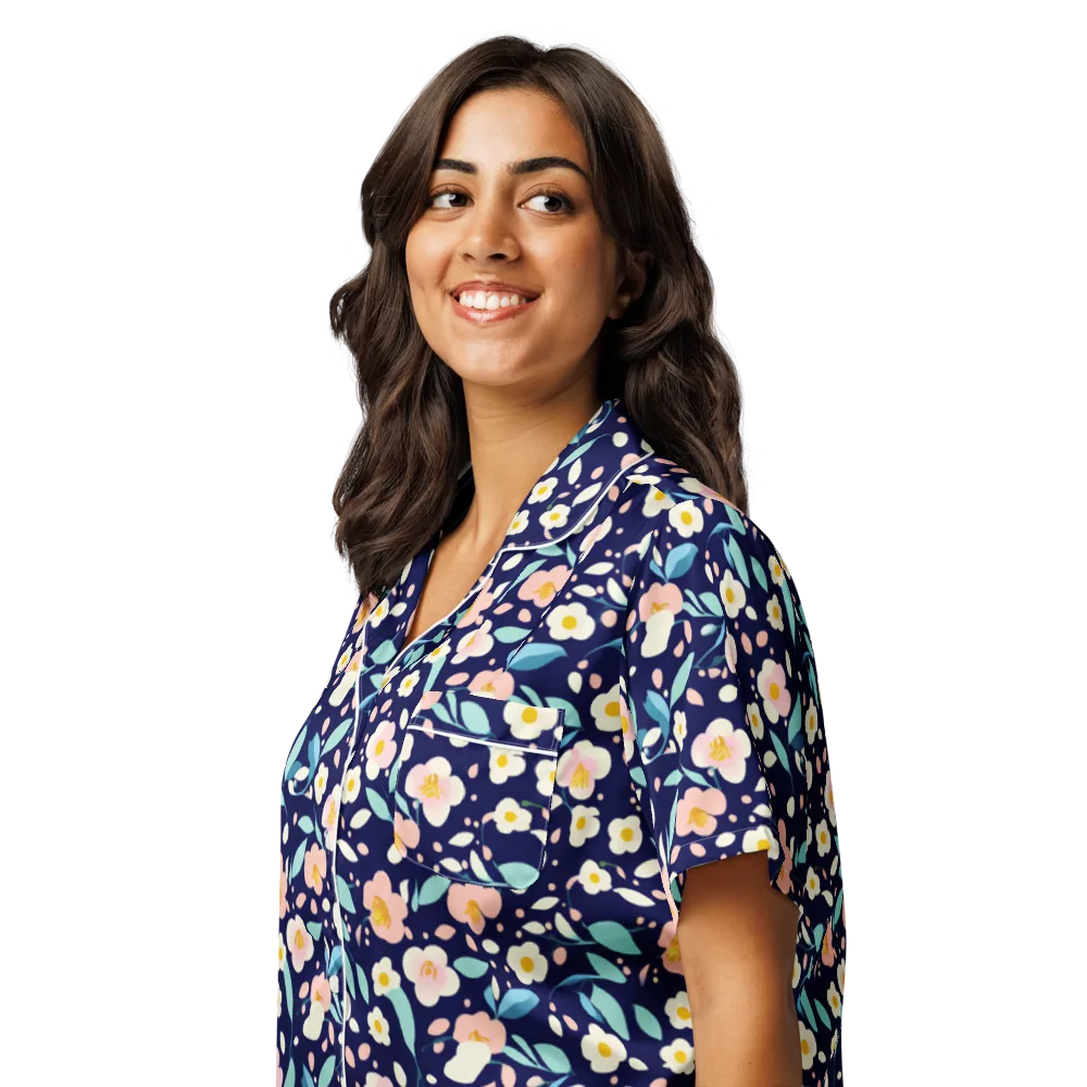 Midnight Camellia on Women's Short Sleeve Pajama Top — Left Front
