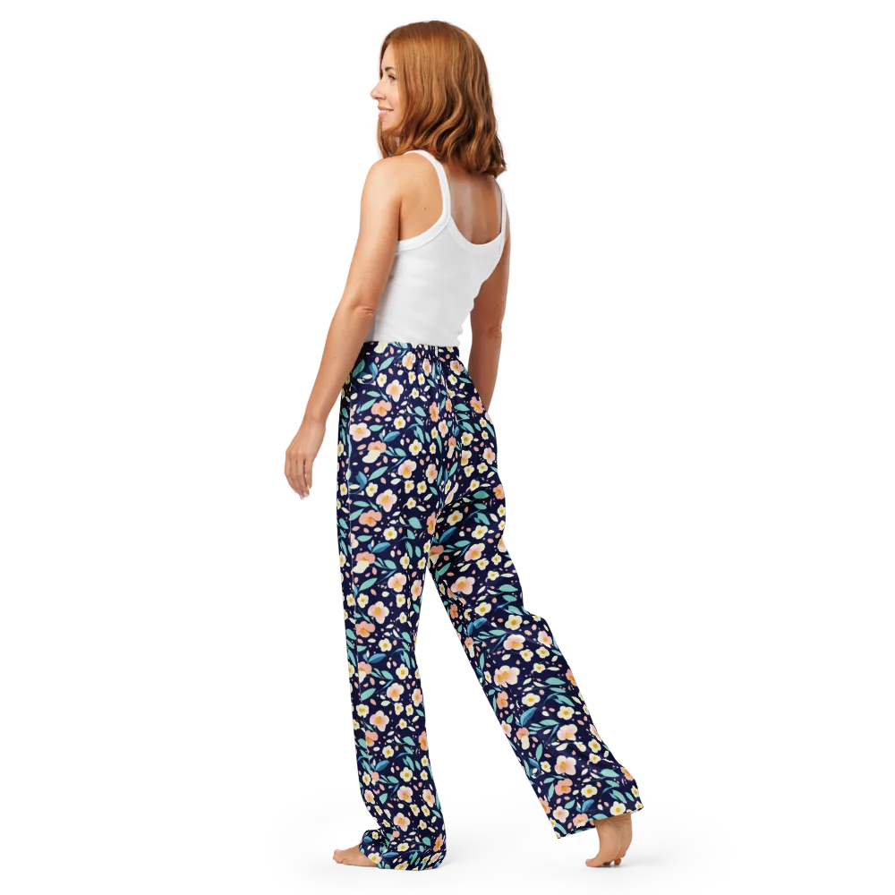 Midnight Camellia on Women's Pajama Pants — Back