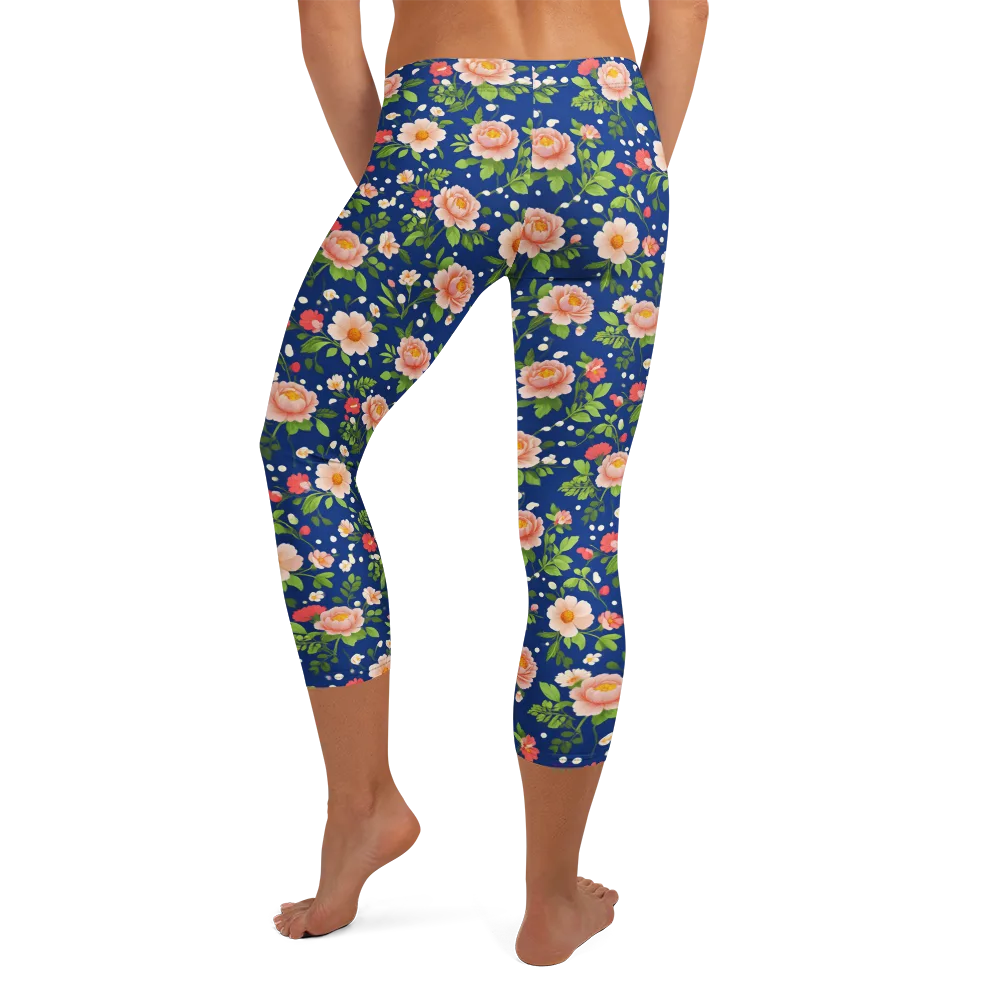 Midnight Peony on Capri Leggings — Back