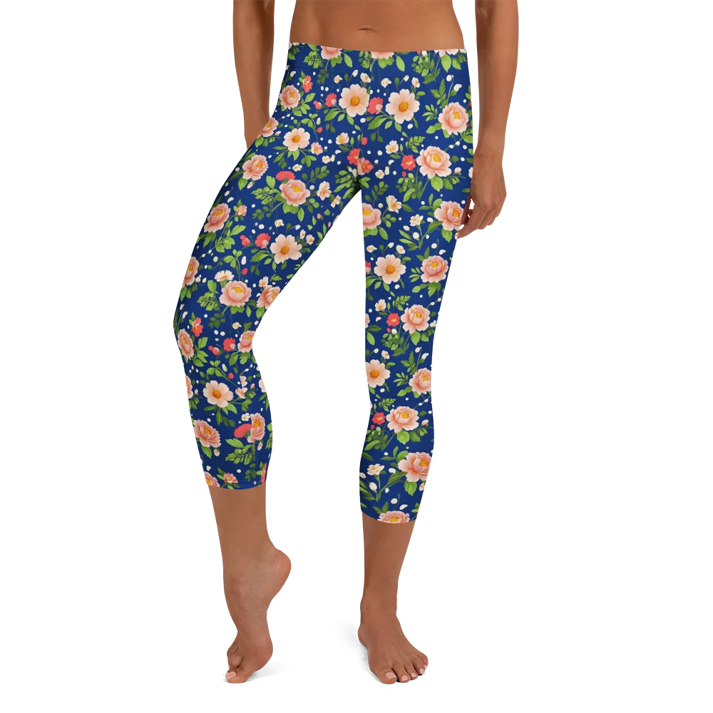 Midnight Peony on Capri Leggings — Front
