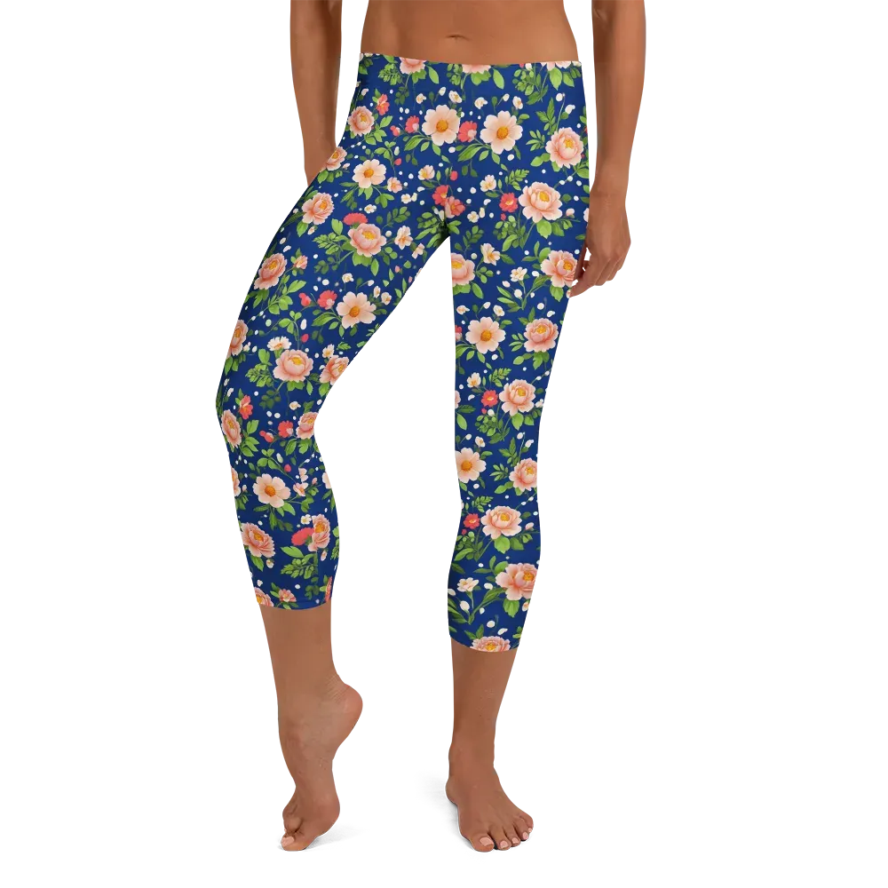 Midnight Peony on Capri Leggings — Front