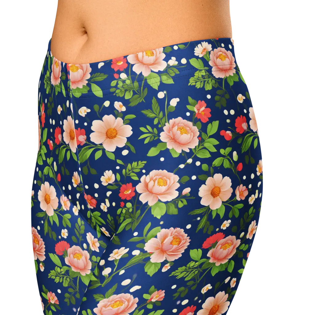 Midnight Peony on Capri Leggings — Zoomed-in