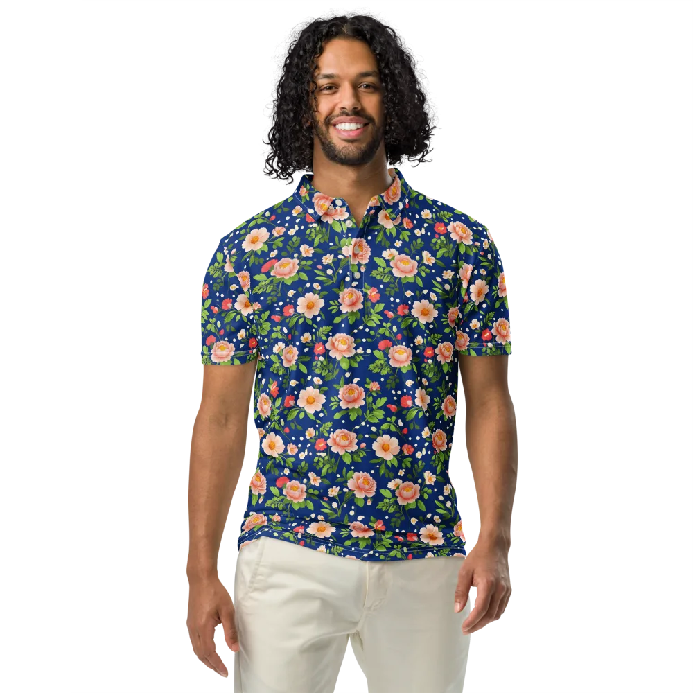 Midnight Peony on Men's Slim Fit Polo Shirt — Front