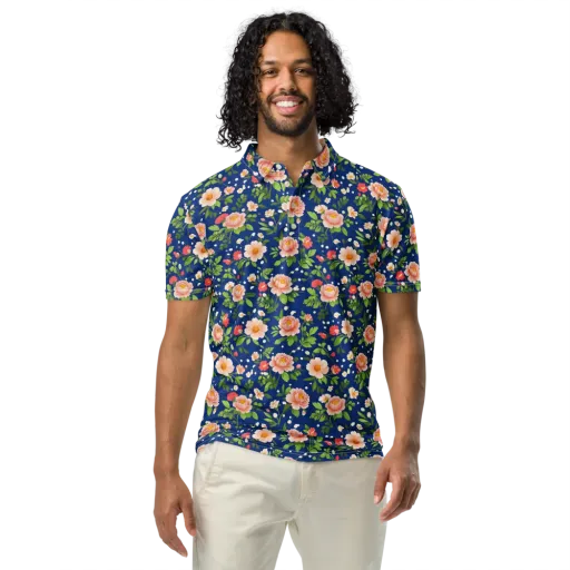 Midnight Peony on a Men's Slim Fit Polo Shirt