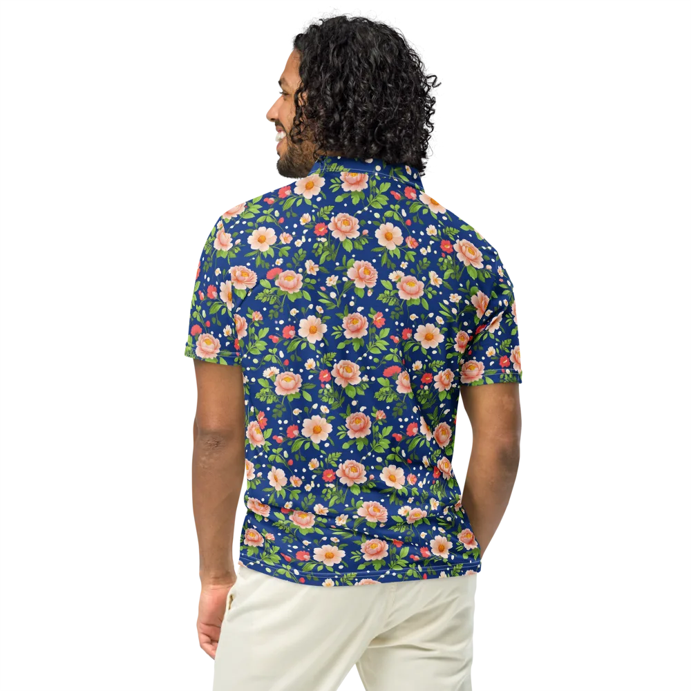 Midnight Peony on Men's Slim Fit Polo Shirt — Back