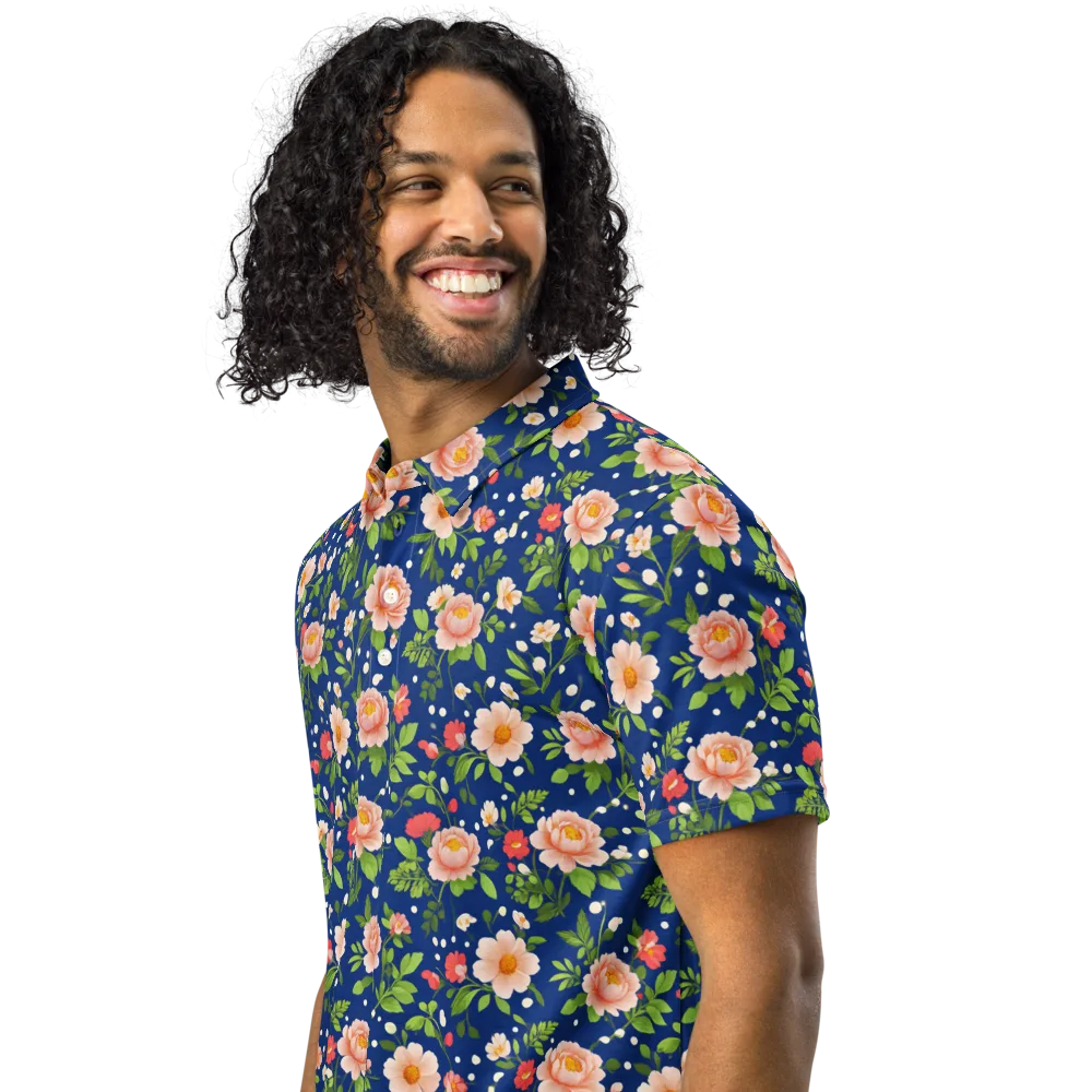Midnight Peony on Men's Slim Fit Polo Shirt — Left Front