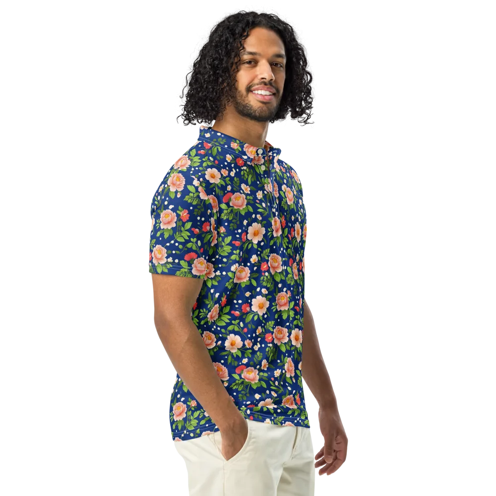 Midnight Peony on Men's Slim Fit Polo Shirt — Right Front
