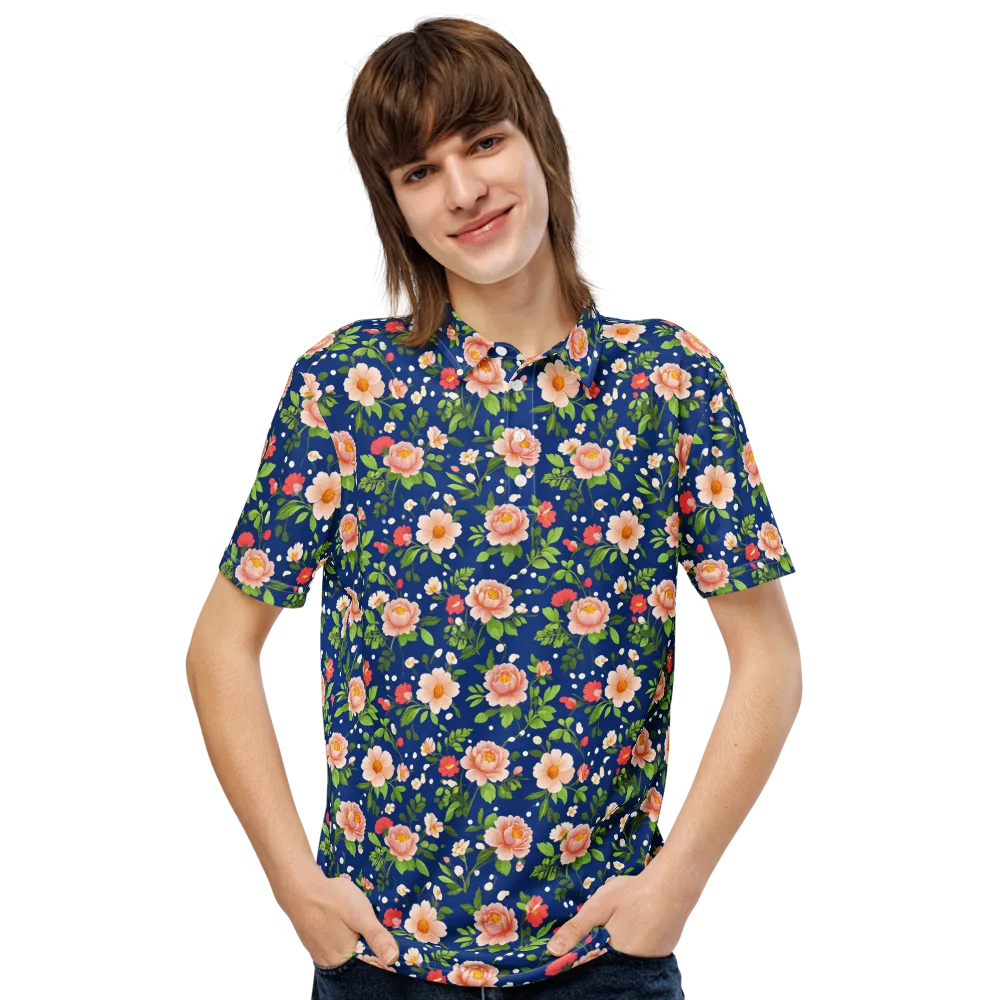 Midnight Peony on Men's Slim Fit Polo Shirt — Front