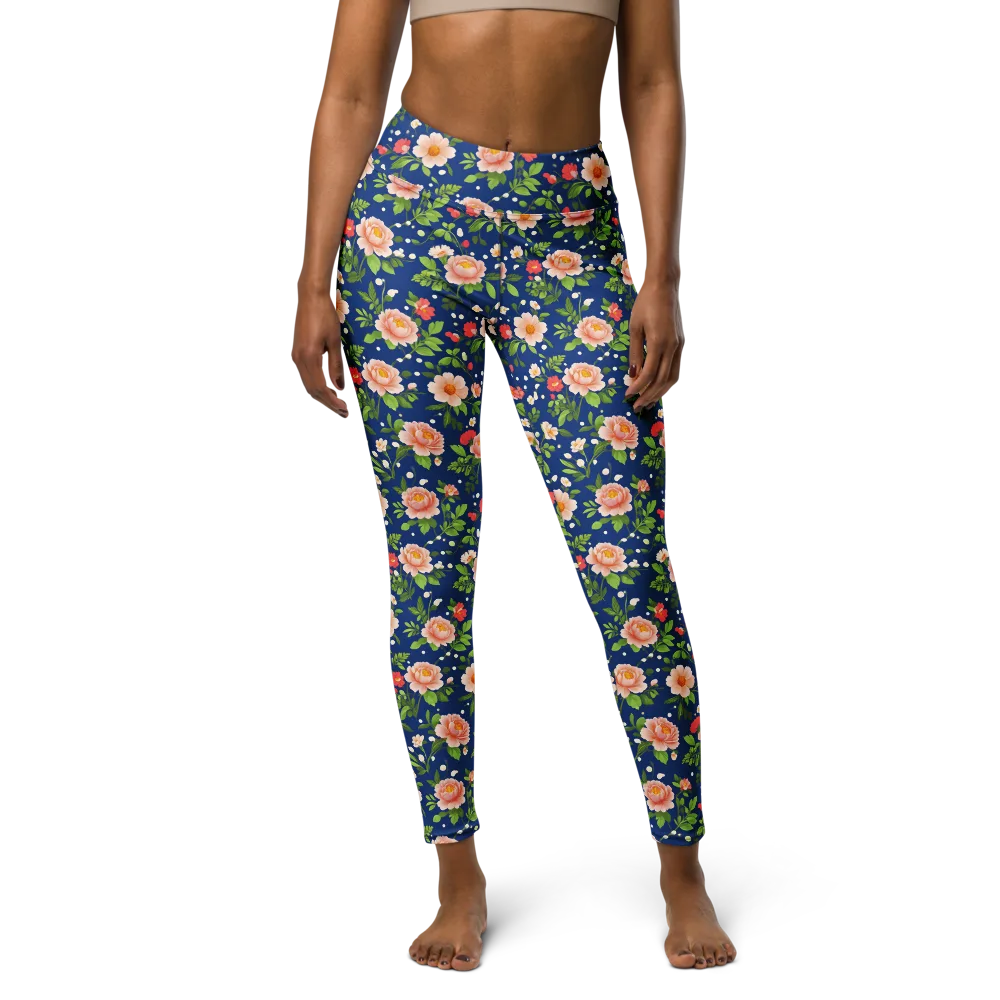 Midnight Peony on Yoga Leggings — Front