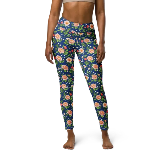 Midnight Peony on a Yoga Leggings