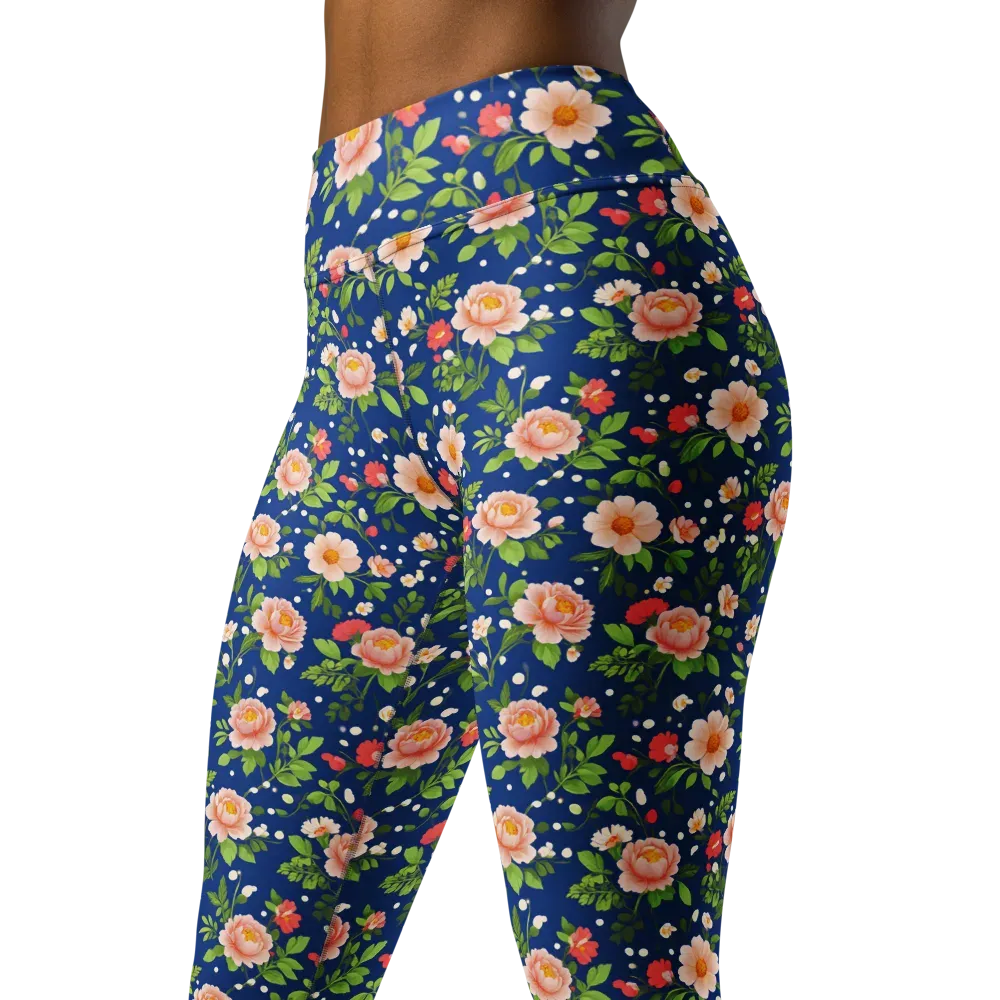 Midnight Peony on Yoga Leggings — Left Front
