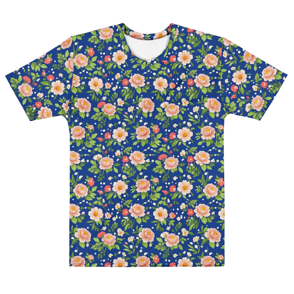 Midnight Peony on Men's Cotton Crew Neck T-Shirt — Front
