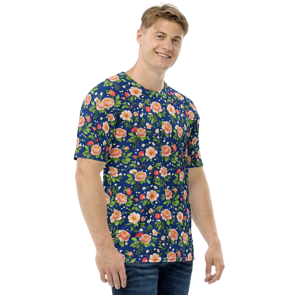 Midnight Peony on Men's Crew Neck T-Shirt — Right
