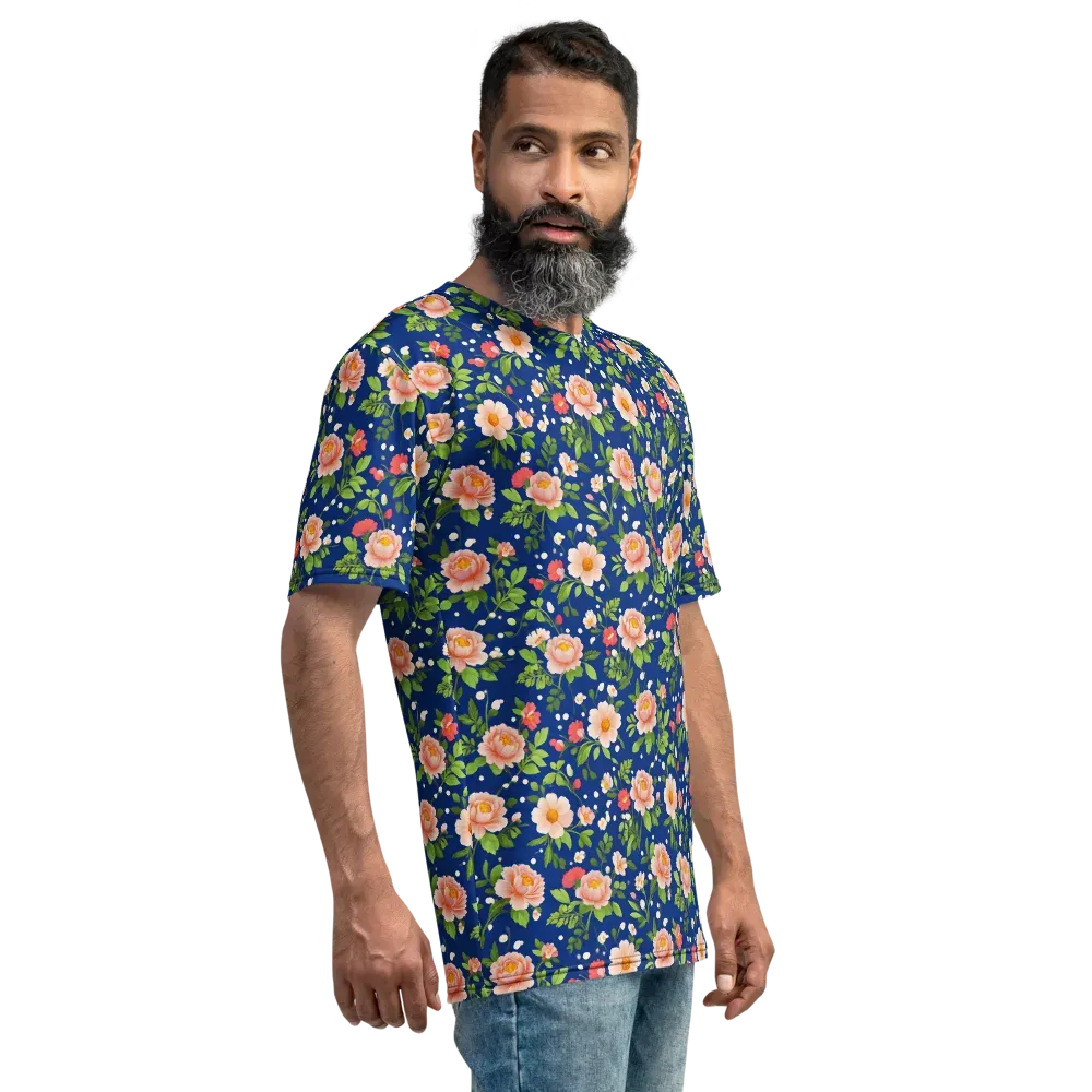 Midnight Peony on Men's Crew Neck T-Shirt — Right