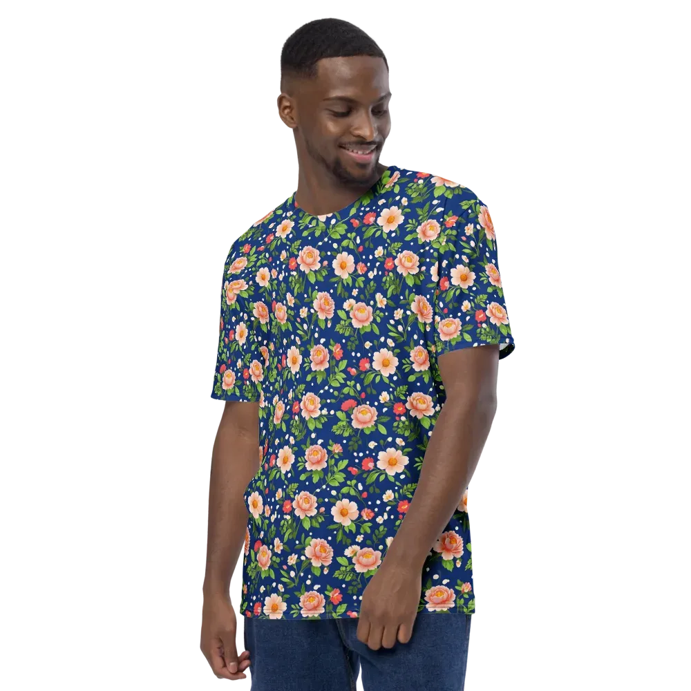 Midnight Peony on Men's Crew Neck T-Shirt — Left