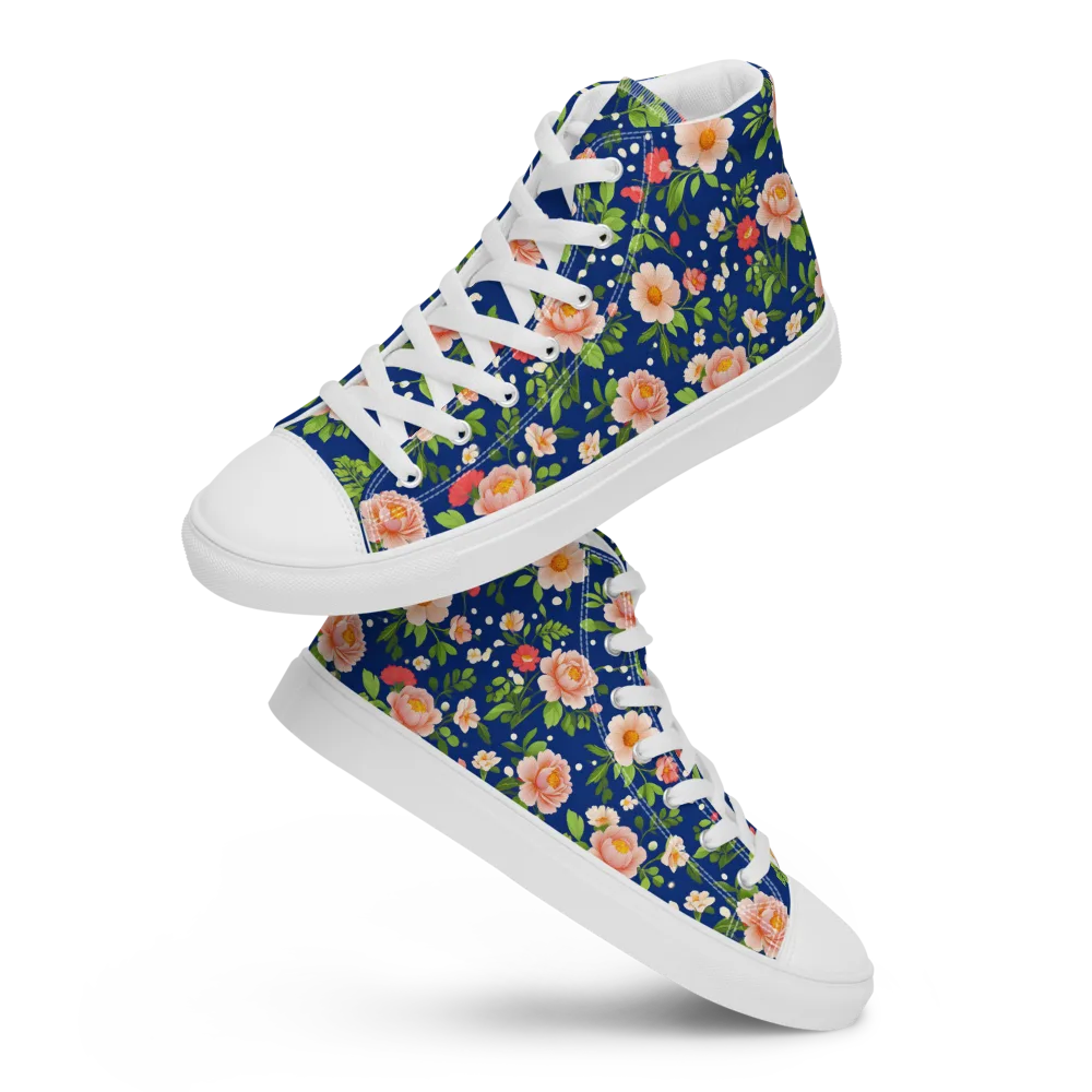 Midnight Peony on Men's High Top Canvas Shoes — Front