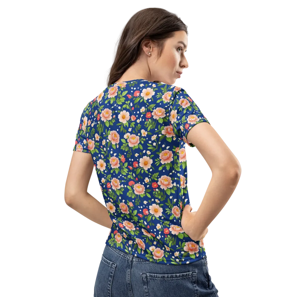Midnight Peony on Women's Crew Neck T-Shirt — Back