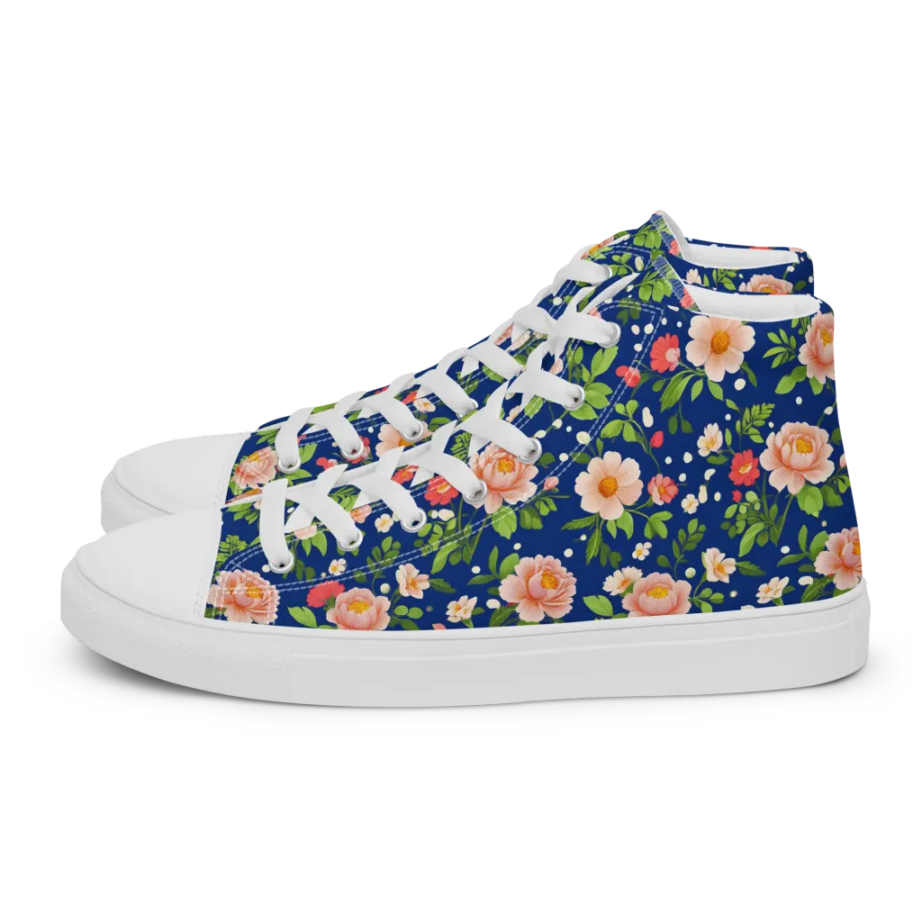 Midnight Peony on Women's High Top Canvas Shoes — Left