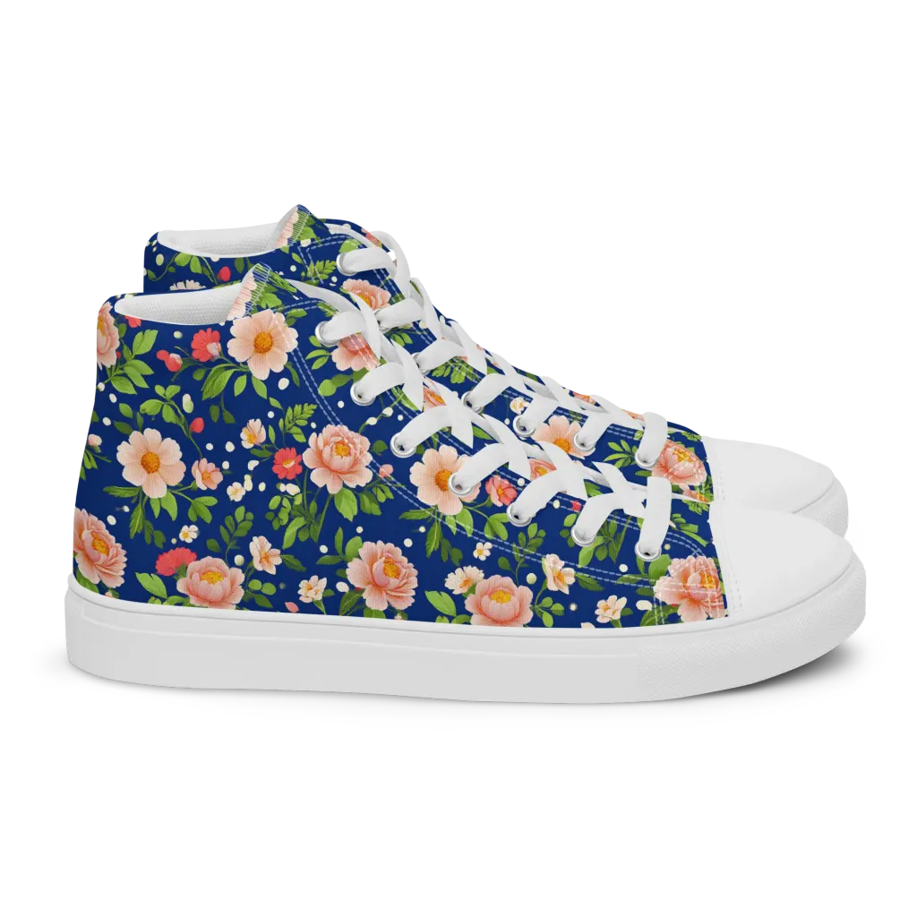 Midnight Peony on Women's High Top Canvas Shoes — Right
