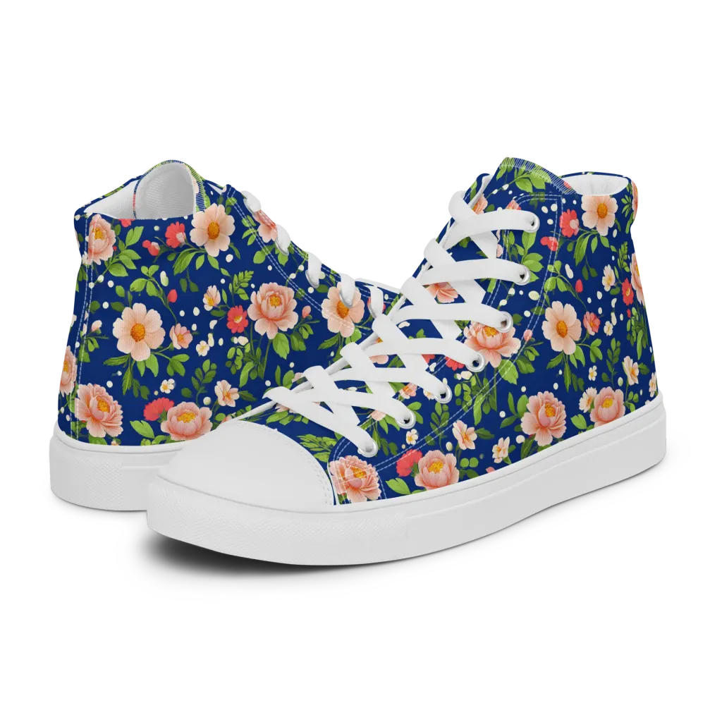 Midnight Peony on Women's High Top Canvas Shoes — Left