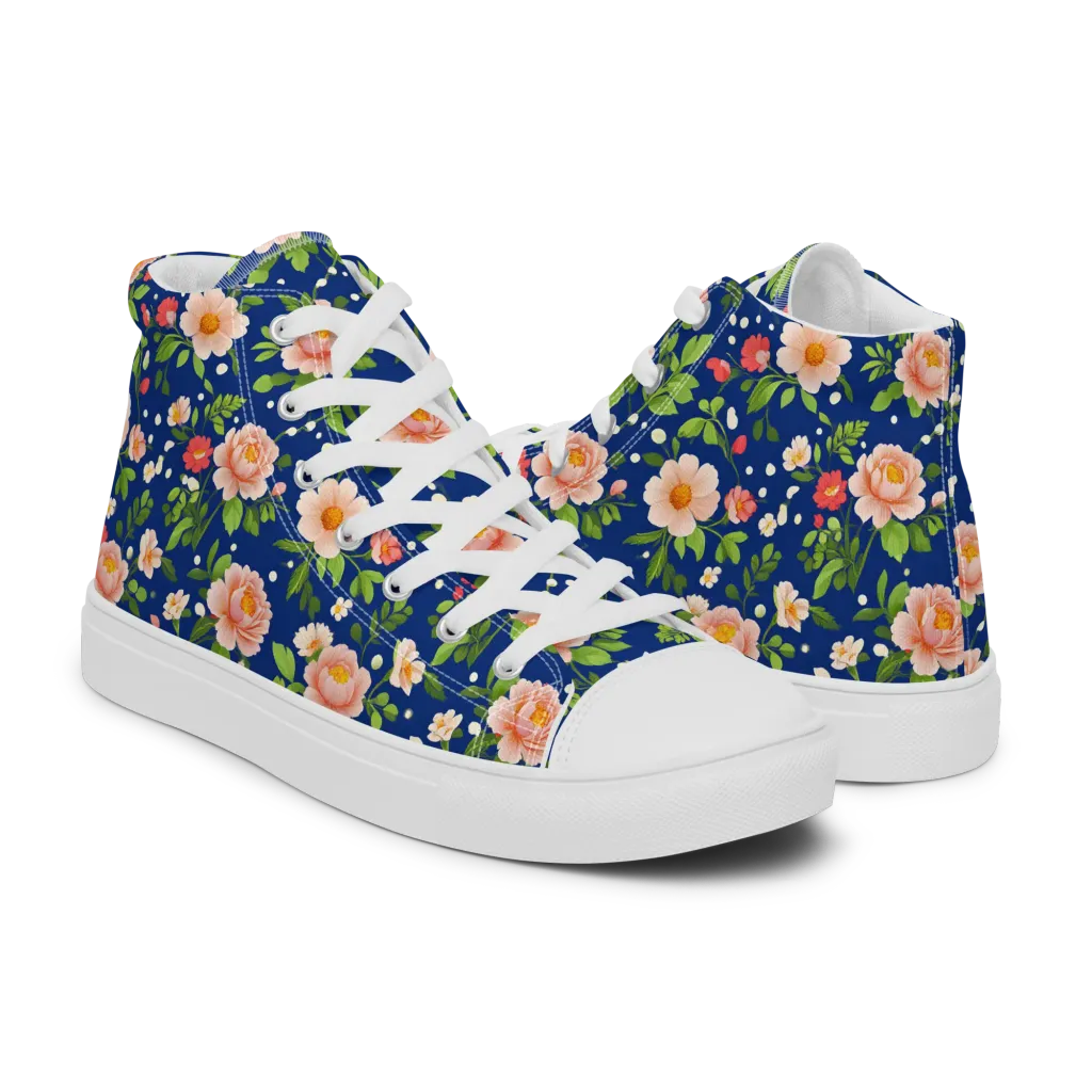 Midnight Peony on Women's High Top Canvas Shoes — Right