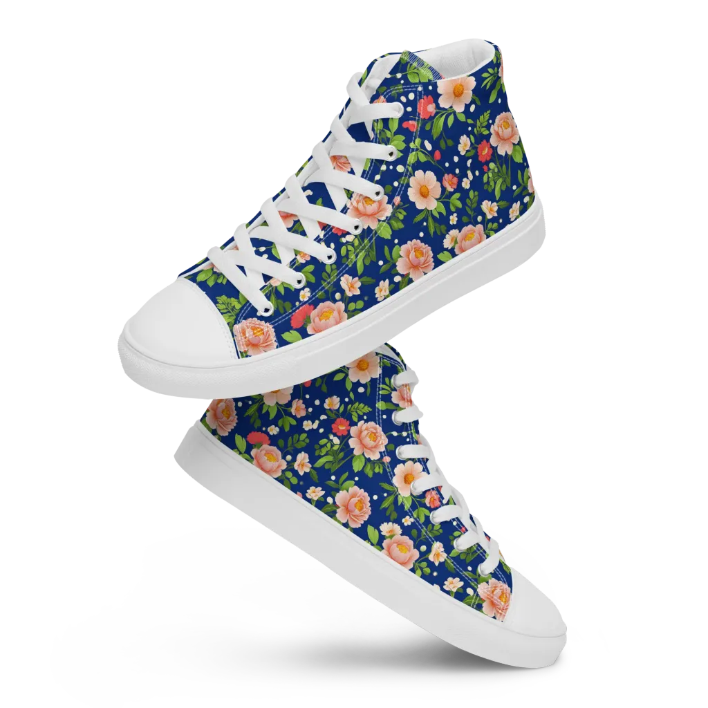 Midnight Peony on Women's High Top Canvas Shoes — Front