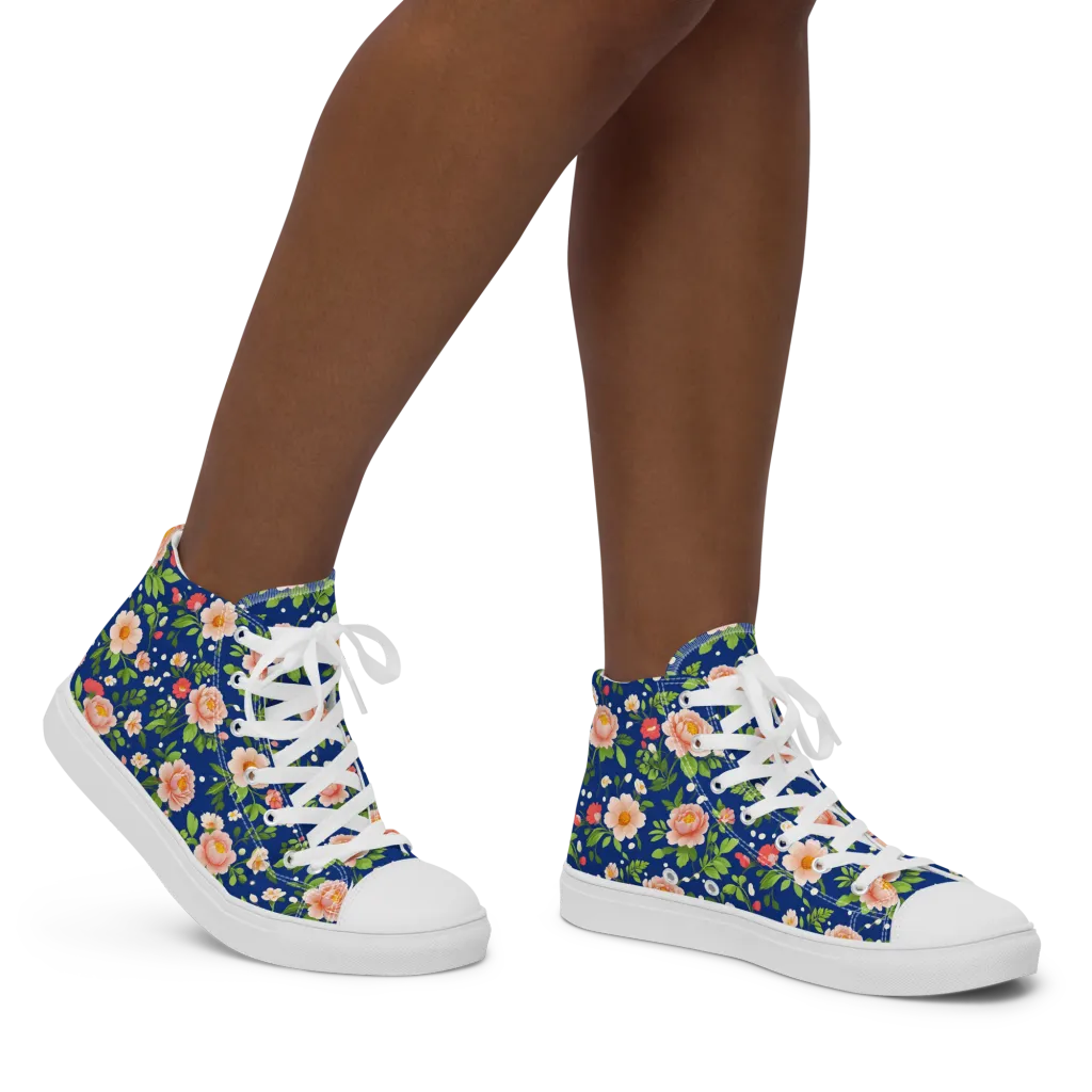 Midnight Peony on Women's High Top Canvas Shoes — Right
