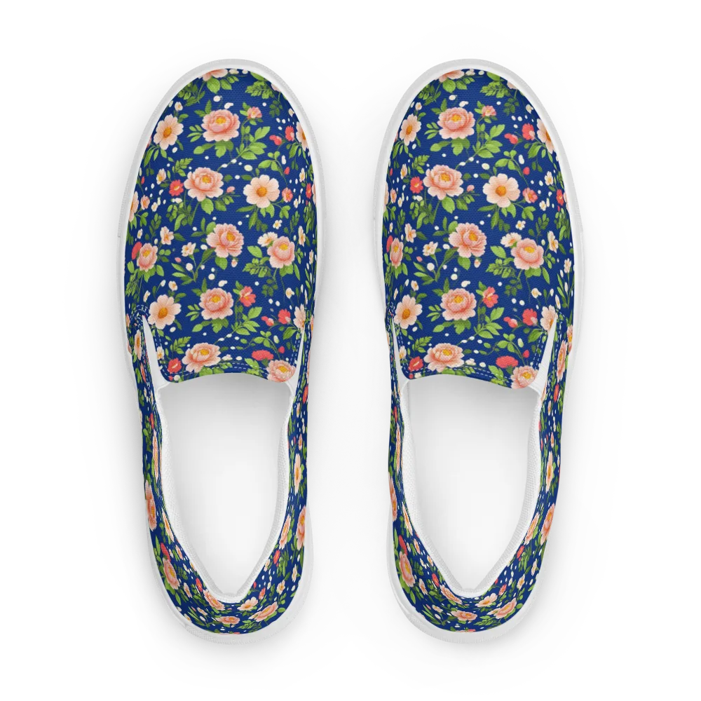 Midnight Peony on Men's Slip-On Canvas Shoes — Front