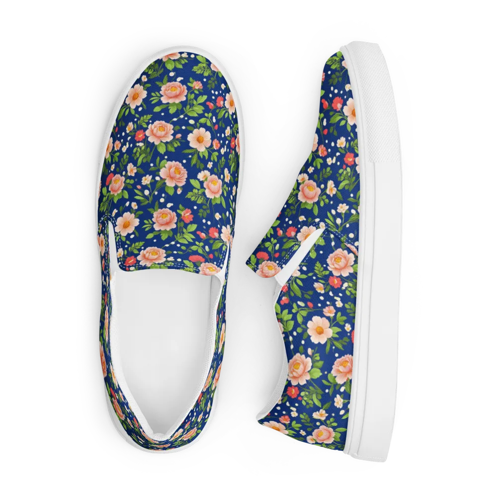 Midnight Peony on Men's Slip-On Canvas Shoes — Front