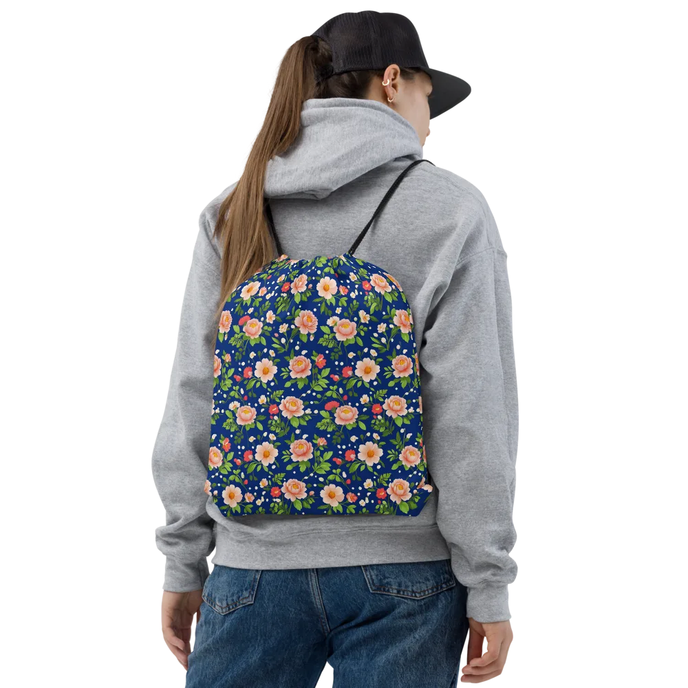 Midnight Peony on Drawstring Bag — Front