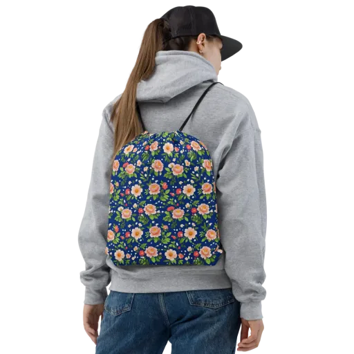 Midnight Peony on a Drawstring Bag