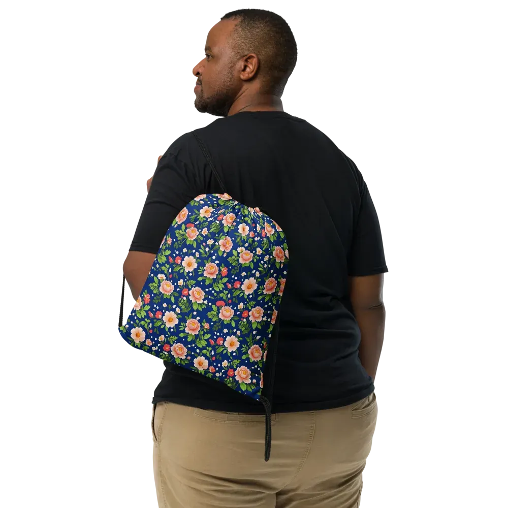 Midnight Peony on Drawstring Bag — Front
