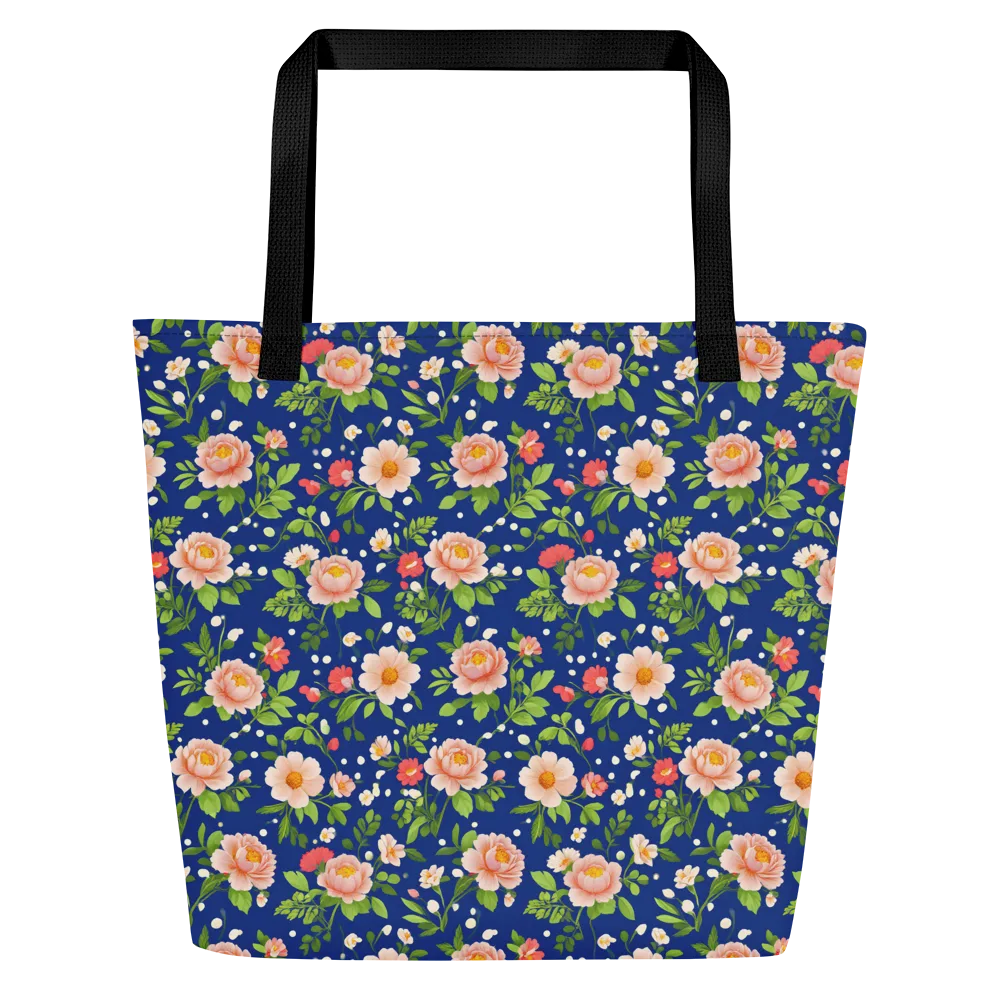 Midnight Peony on Large Tote Bag W/ Pocket — Front