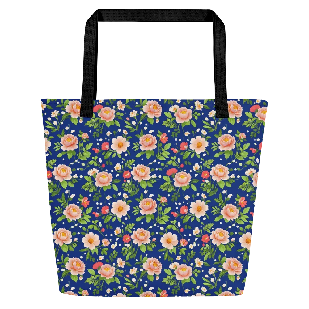 Midnight Peony on Large Tote Bag W/ Pocket — Front