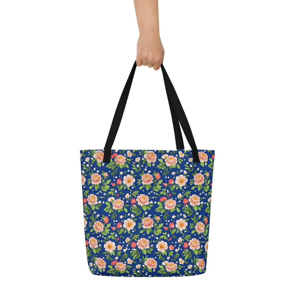 Midnight Peony on Large Tote Bag W/ Pocket — Front