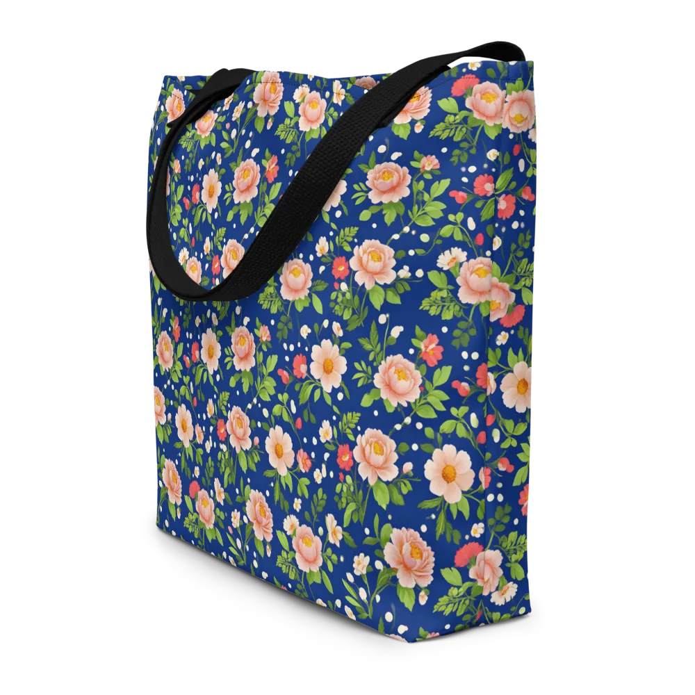 Midnight Peony on Large Tote Bag W/ Pocket — Front