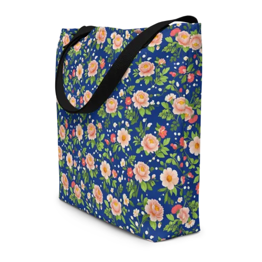 Midnight Peony on a Large Tote Bag W/ Pocket
