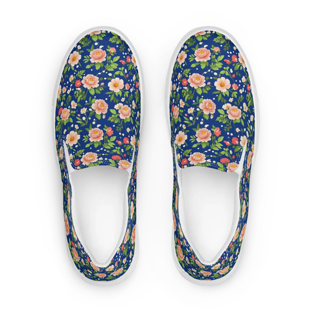 Midnight Peony on Women's Slip-On Canvas Shoes — Front