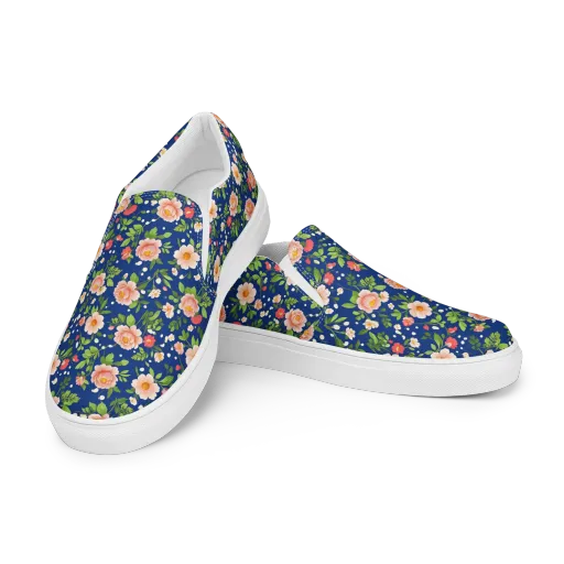 Midnight Peony on a Women's Slip-On Canvas Shoes
