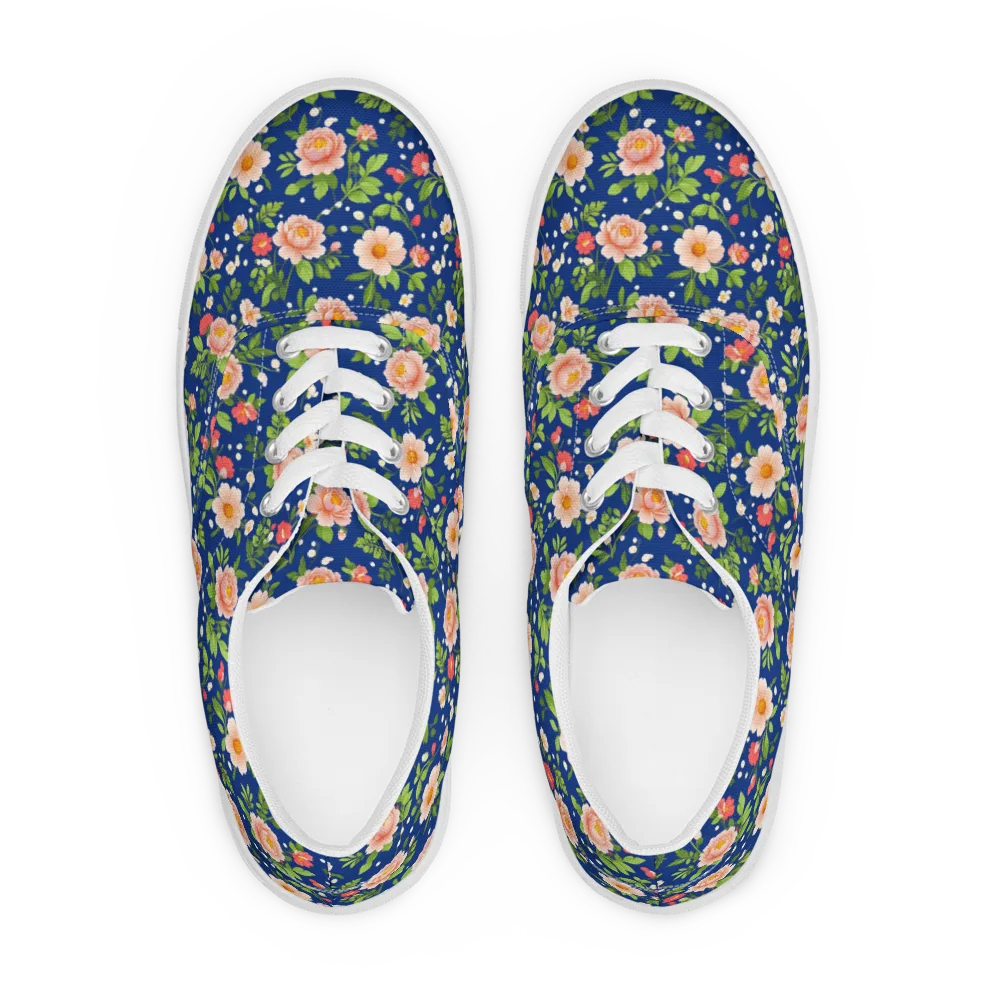 Midnight Peony on Men's Lace-Up Canvas Shoes — Front