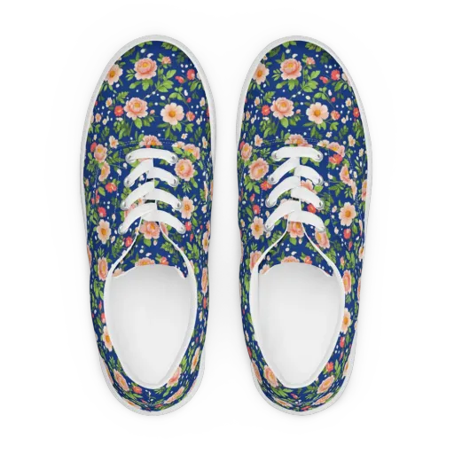 Midnight Peony on a Men's Lace-Up Canvas Shoes