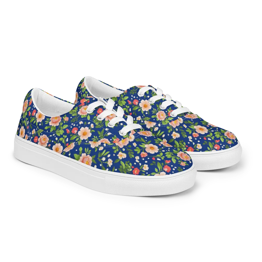 Midnight Peony on Men's Lace-Up Canvas Shoes — Right Front