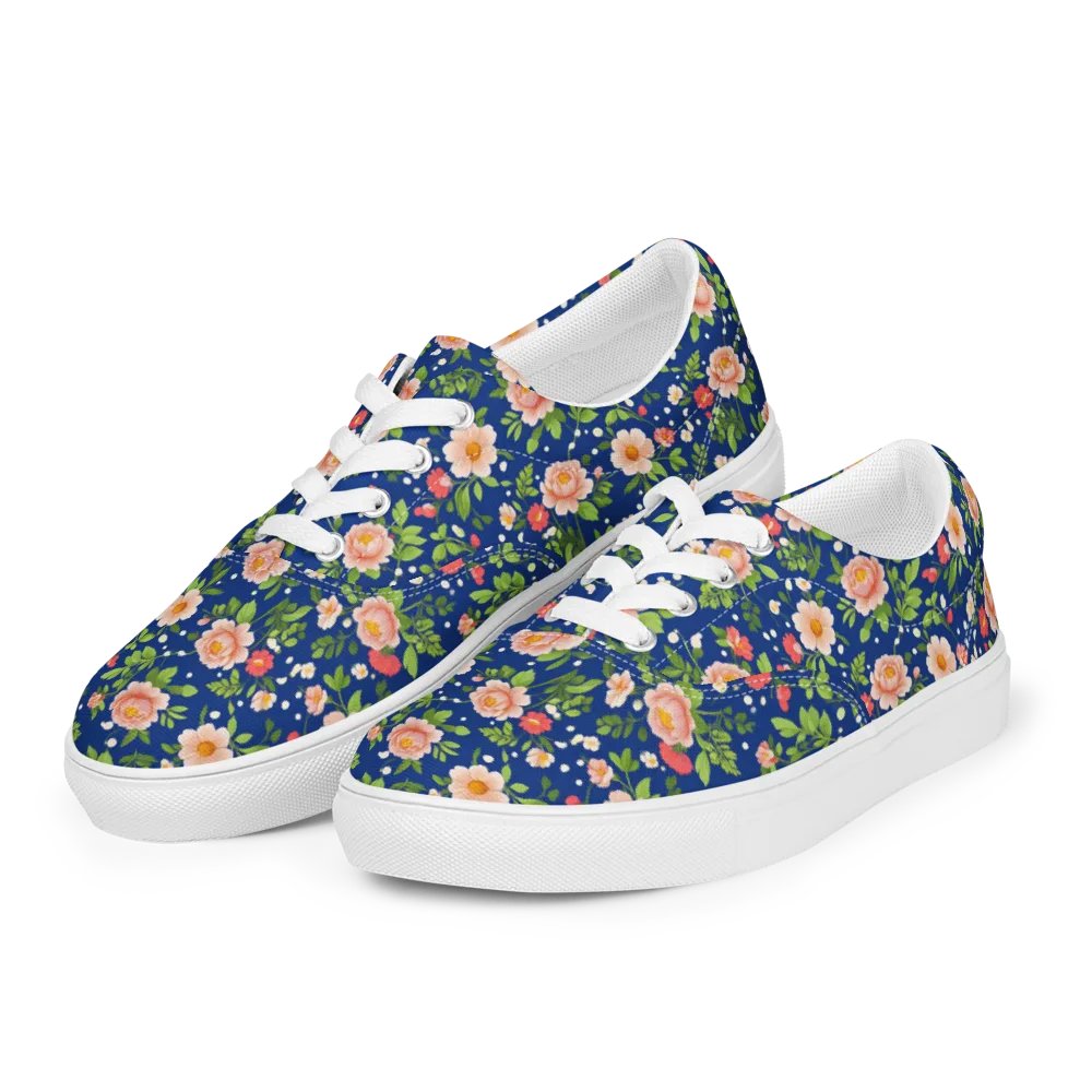 Midnight Peony on Men's Lace-Up Canvas Shoes — Left Front