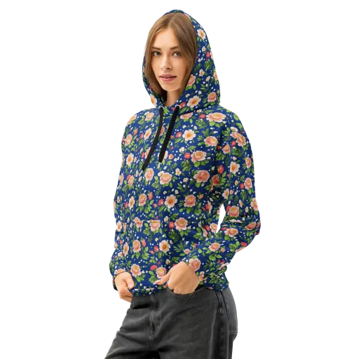 Midnight Peony on a Cotton Hoodie